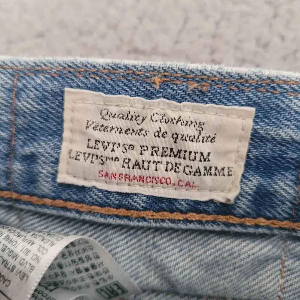 Levis 501 93 Jeans Men 29 Light Wash Blue Denim Distressed Straight Crop Raw Hem